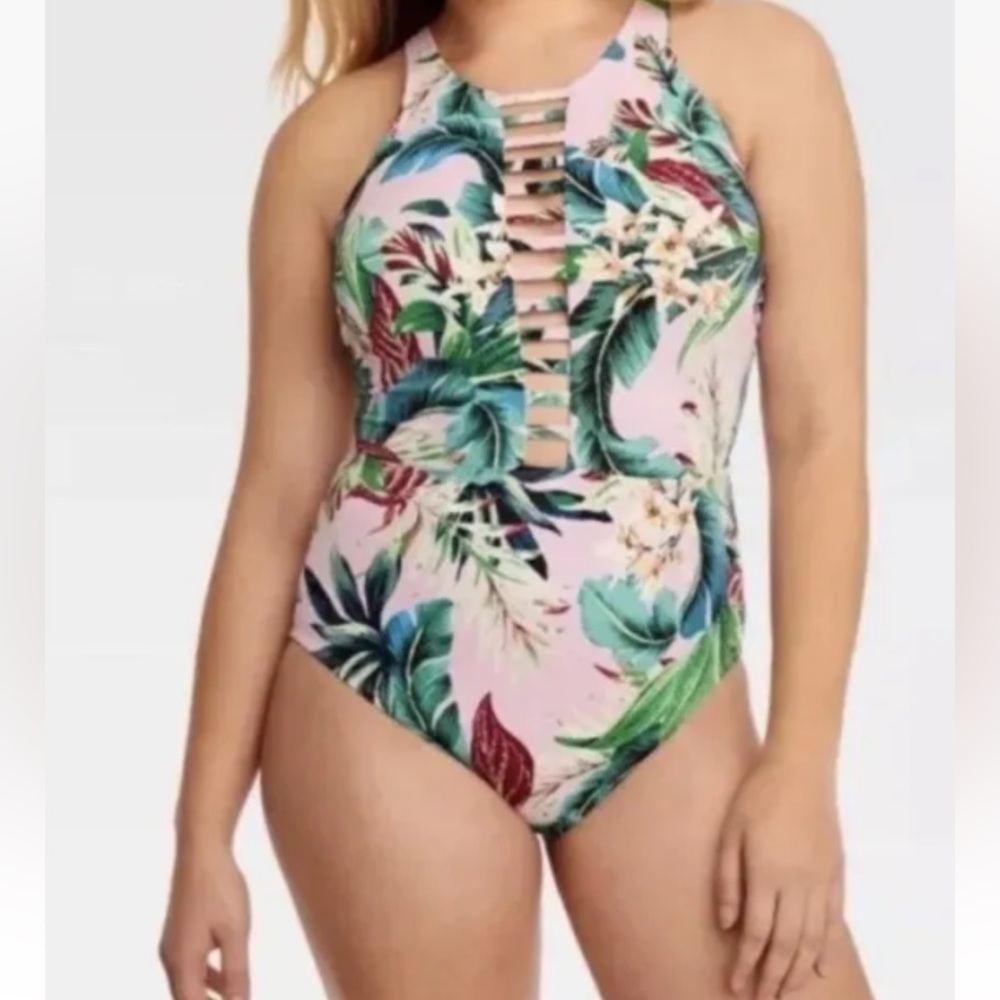 Beach Betty Miracle Brands Floral Print Cut Out Pattern One-Piece Swimsuit SMALL